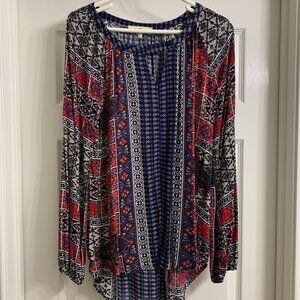 Design Recipe Women's Hi- Lo Boho Blouse, Size Medium